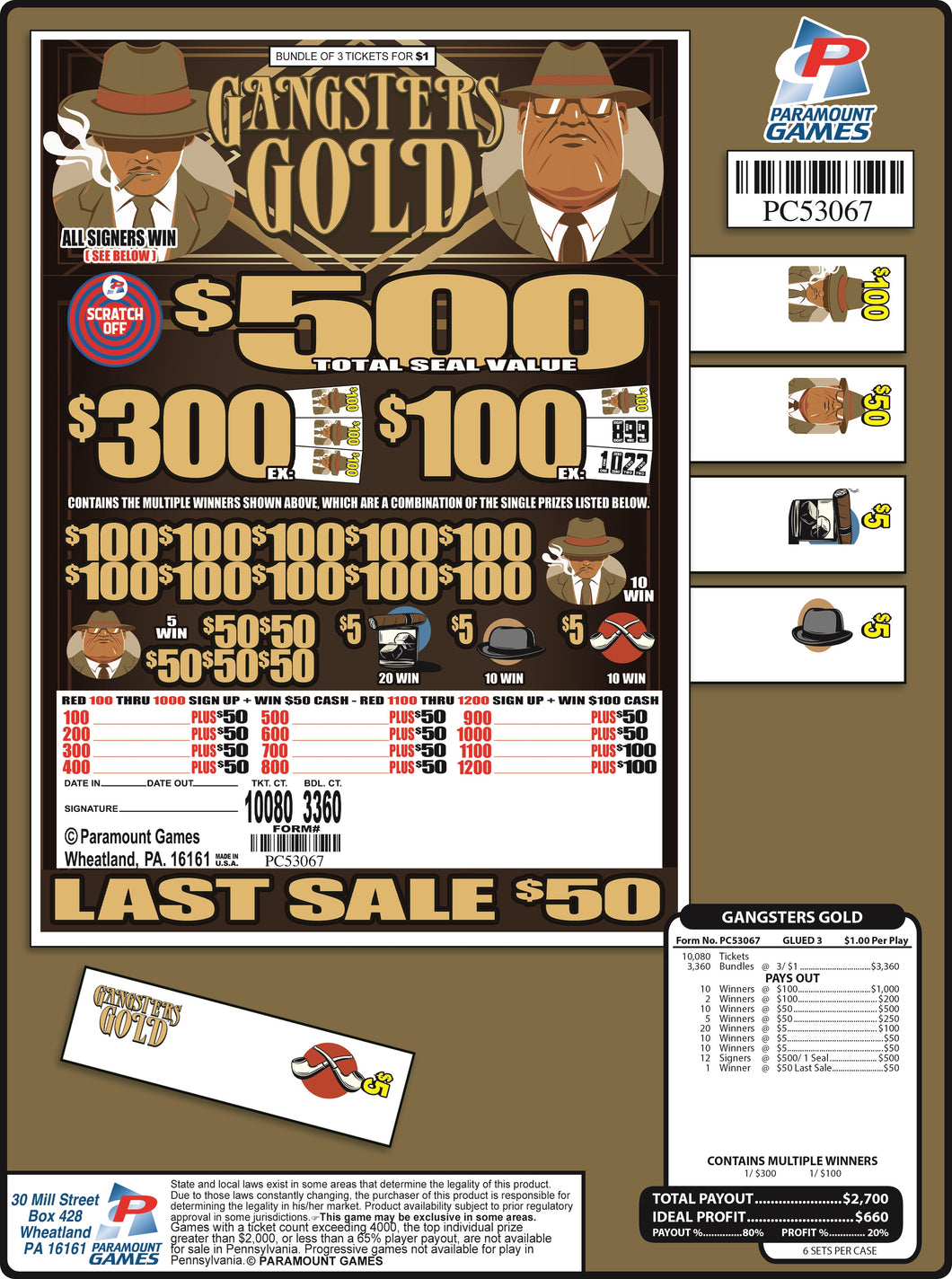 Y - Jar/Paper Pull Tab Tickets - Gangster's Gold