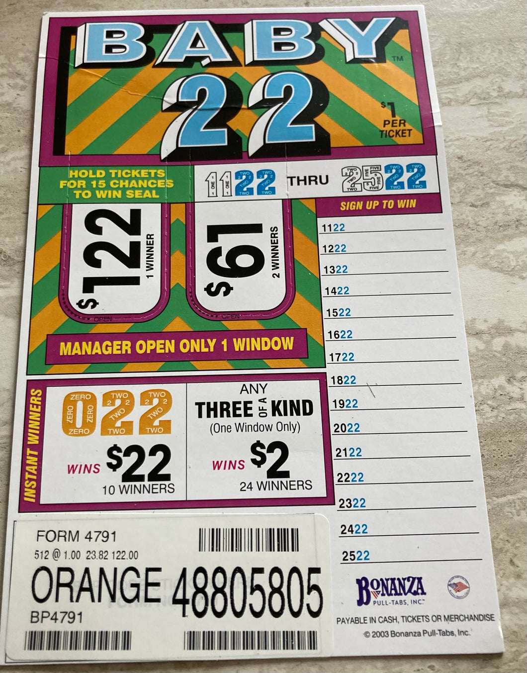 Y - Seal Cards - 512 Count - Baby 22’s
