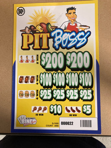 Y - Instant Pull Tab Tickets - 3990 Count - Pit Boss (.50)