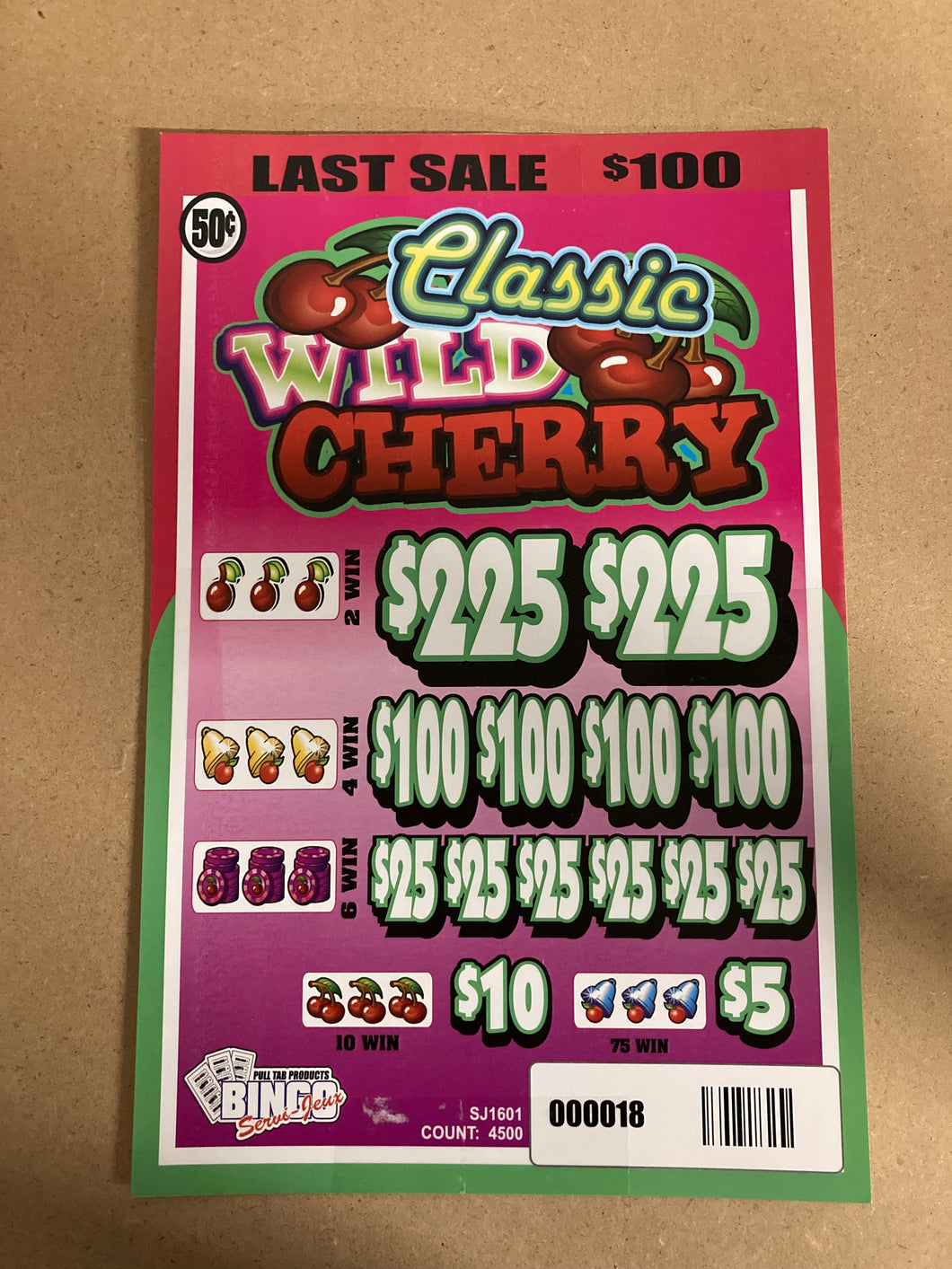 Y - Instant Pull Tab Tickets - 4500 Count - Wild Classic Cherry - Last Sale (.50)