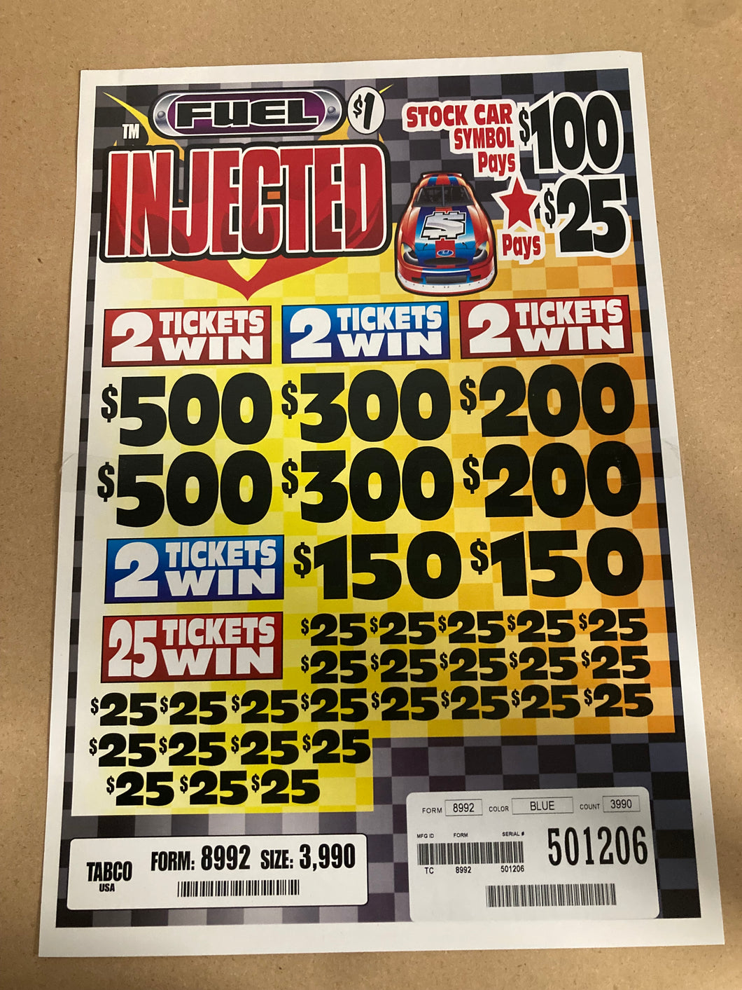 Y - Instant Pull Tab Tickets - 3990 Count - Fuel Injected