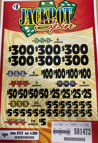 Y - Instant Pull Tab Tickets - 4000 Count - Jackpot Spin