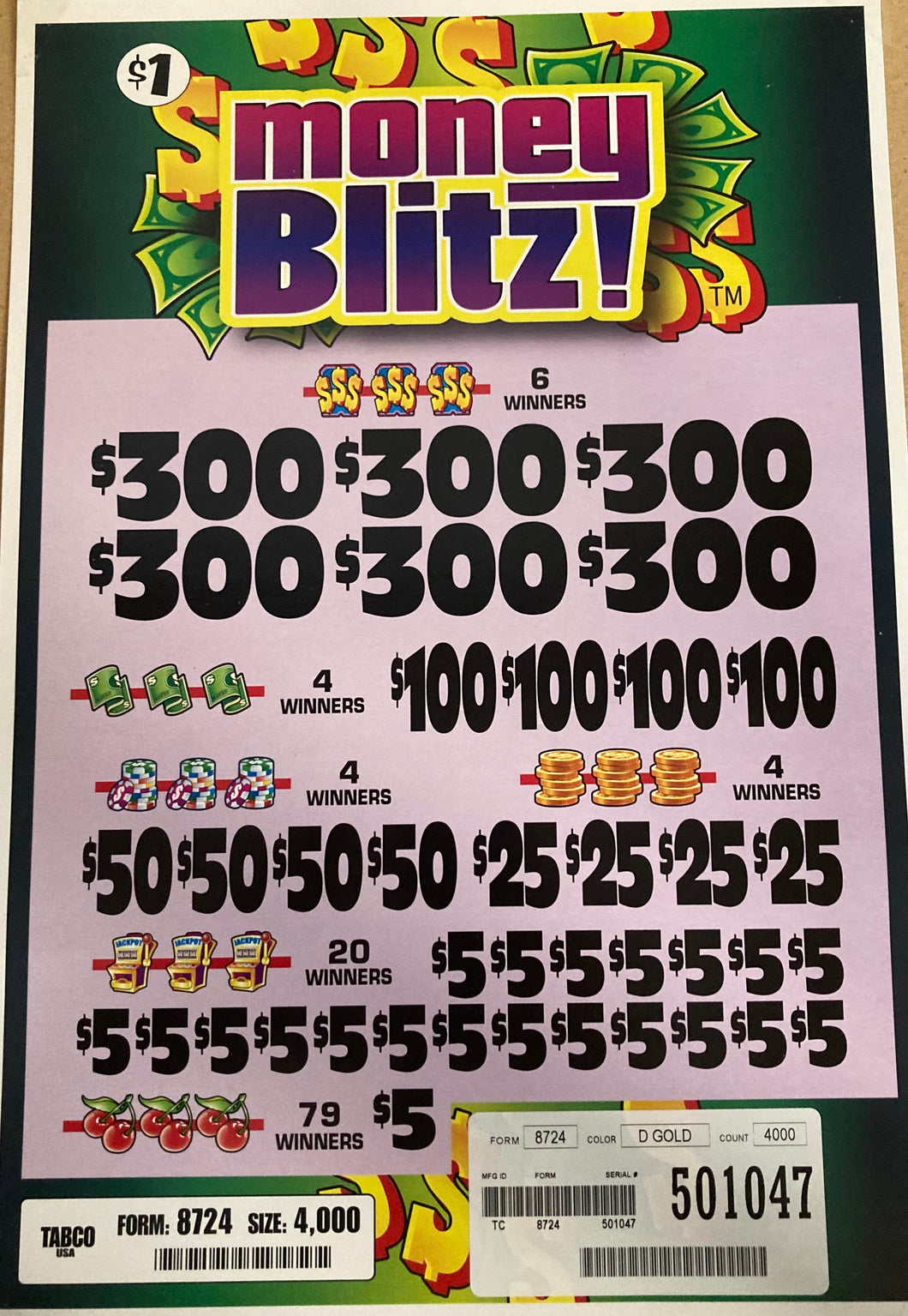 Y - Instant Pull Tab Tickets - 4000 Count - Money Blitz