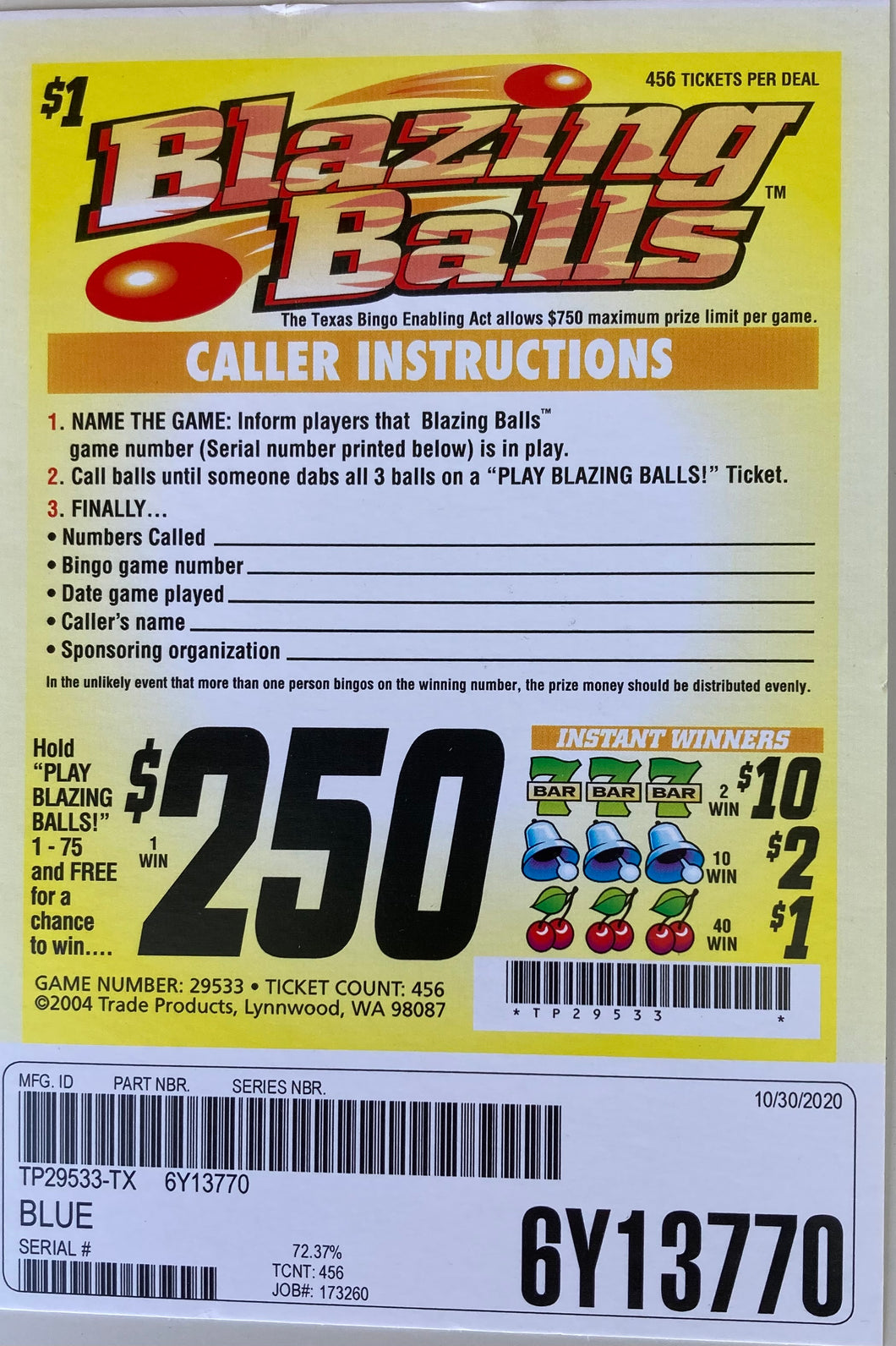 Y - Seal Cards - 456 Count - Blazing Balls – Lucky Duck Novelty