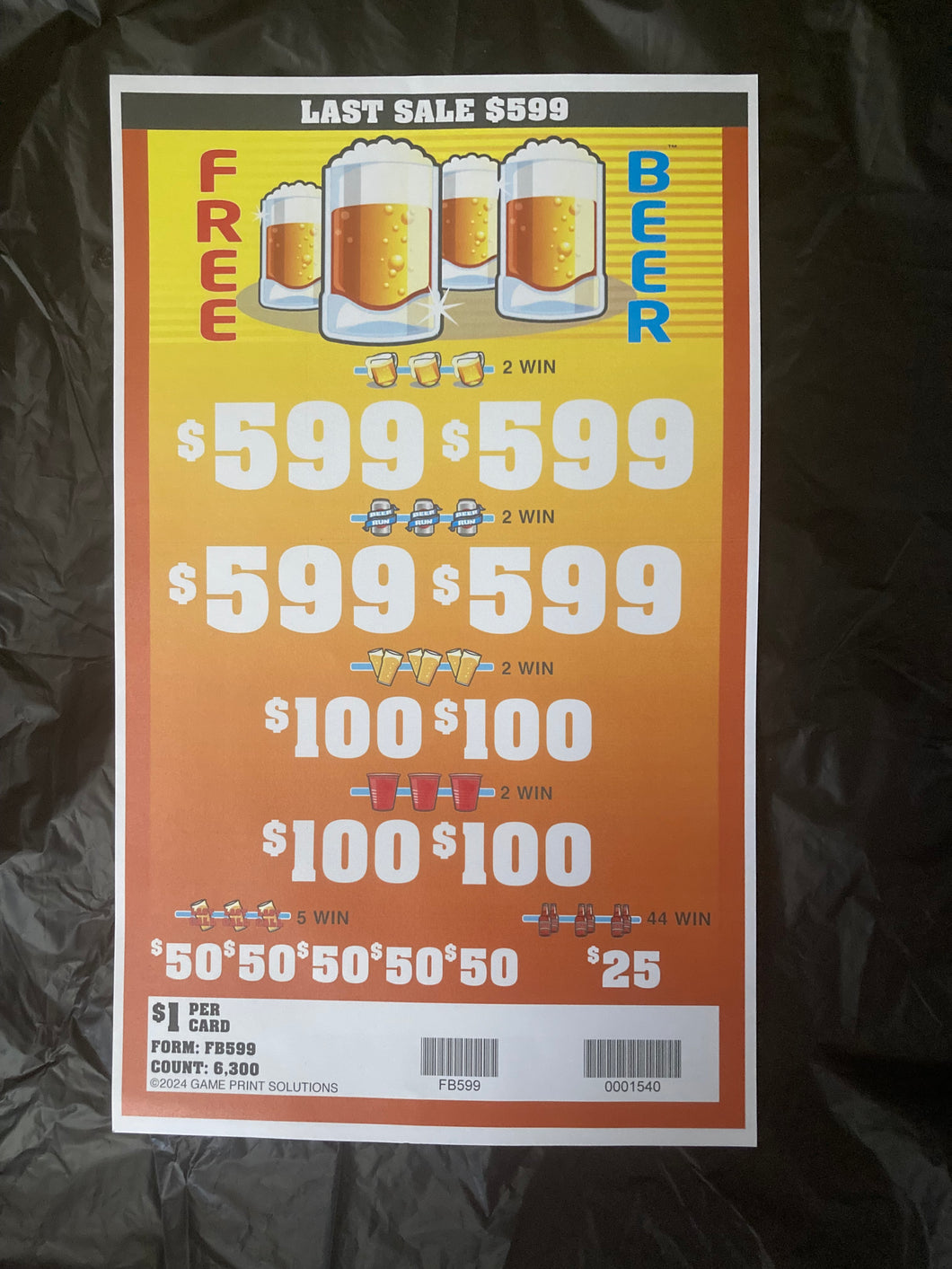 Y - Instant Pull Tab Tickets - 6300 Free Beer - $599 Last Sale