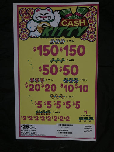 Y - Instant Pull Tab Tickets - 3990 Count - Cash Kitty ($.25)