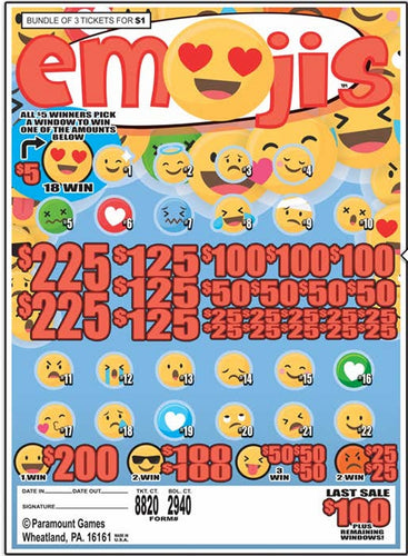 Y - Jar/Paper Pull Tab Tickets - Emojis - $100 last sale