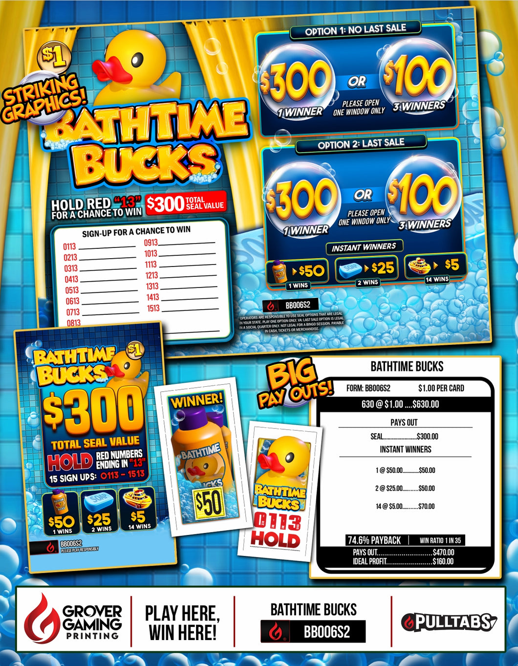 Y - Seal Cards - 630 Count - Bathtime Bucks - Temporarily Out of Stock