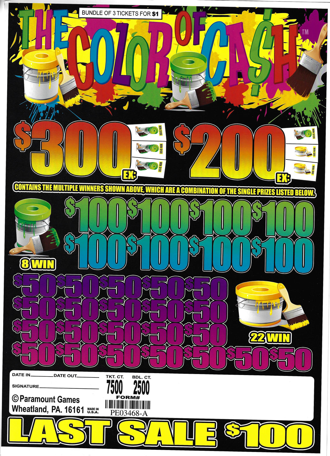 Y - Jar/Paper Pull Tab Tickets - 7500 Multiple Titles - Last Sale *In Stock